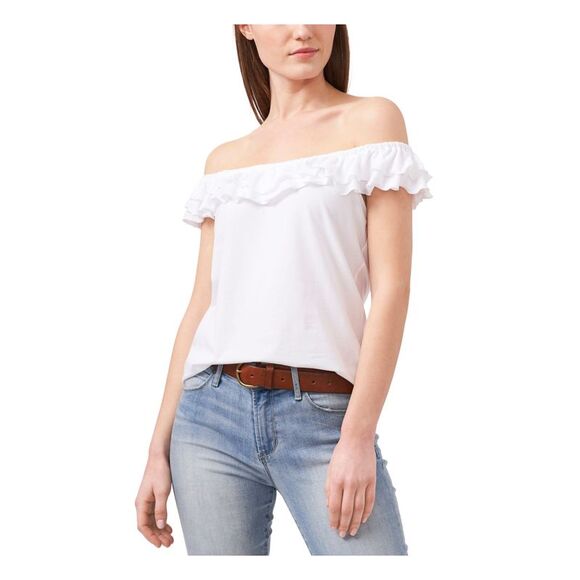 RILEY&RAE Womens Stretch Ruffled Flutter Sleeve Off Shoulder Top - Picture 1 of 3